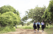 Samira, 14, and her friends on their way to school in Zambia’s Central Province