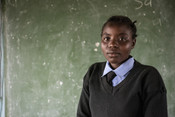 Samira, 14, at her school in Zambia’s Central Province