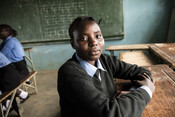 Samira, 14, at her school in Zambia’s Central Province